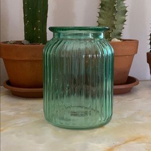 6” Mint Glass Ribbed Jar